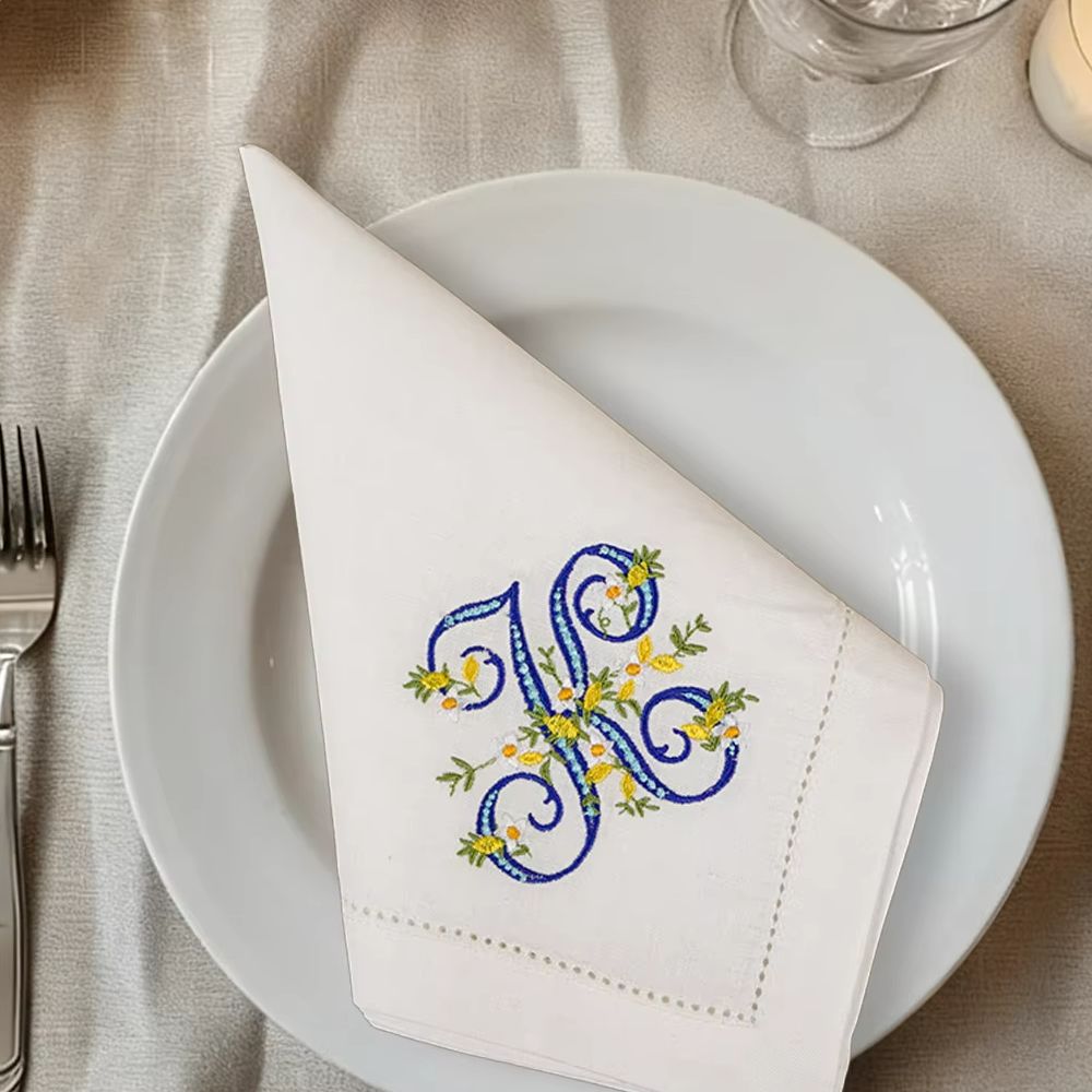 Monogrammed Handkerchief - منديل جديد من الكتان النقي 100٪