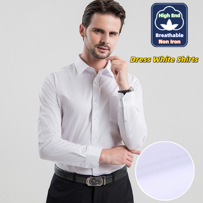 Men Formal Office Wear Shirts - قميص رجالي أبيض رسمي بأكمام طويلة