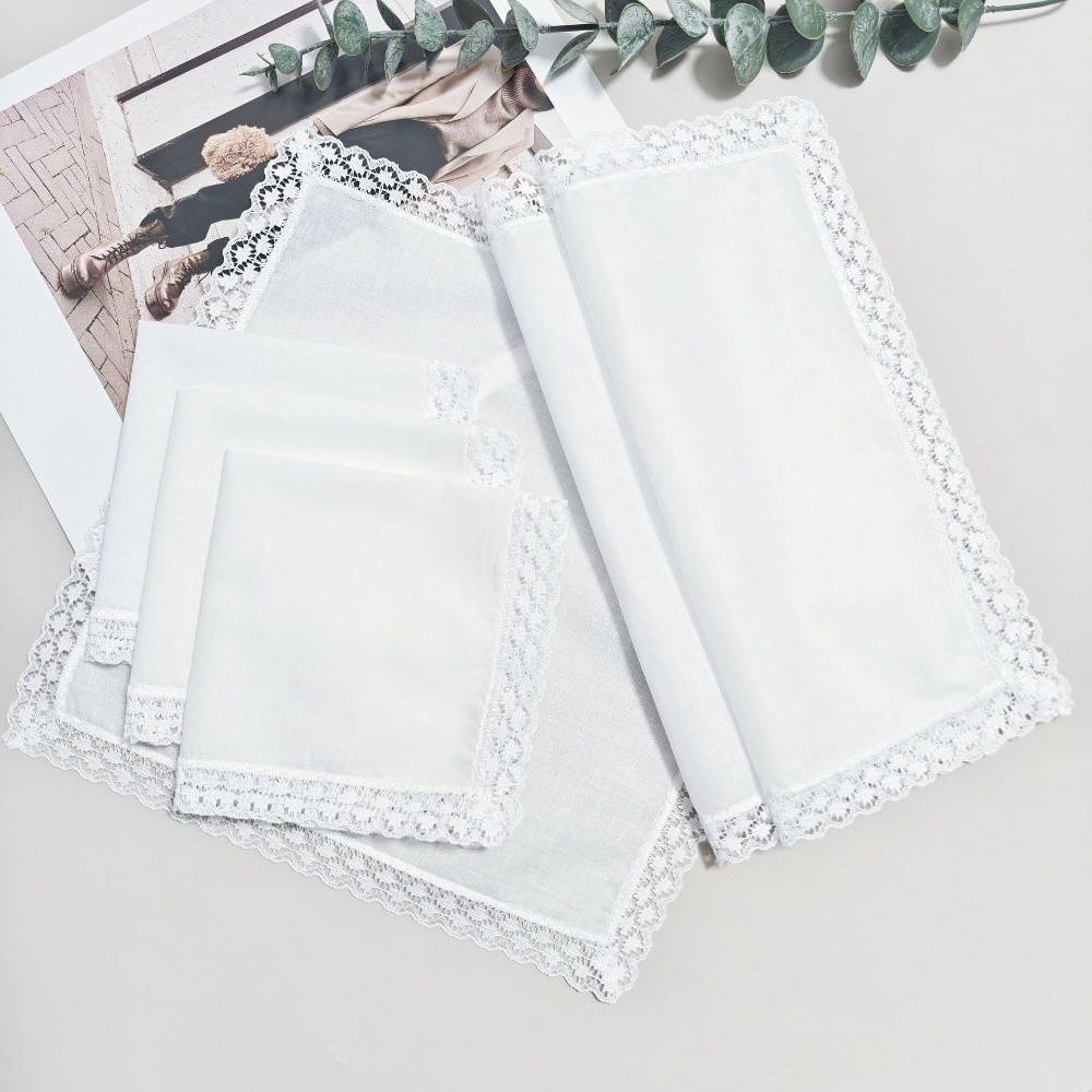 Monogrammed Handkerchief - 6 قطع مناديل دانتيل بيضاء نقية