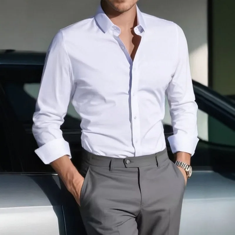 Men Formal Office Wear Shirts - قمصان رجالية جديدة بيضاء سادة للعمل