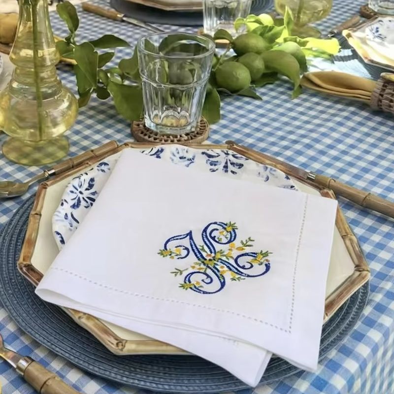 منديل جديد من الكتان النقي 100 - مراجعة Monogrammed Handkerchief وسعره
