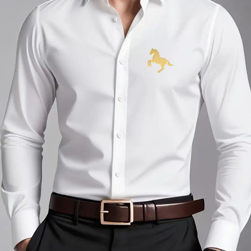 قمصان رجالية أنيقة بطباعة شعار - مراجعة Men Formal Office Wear Shirts وسعره