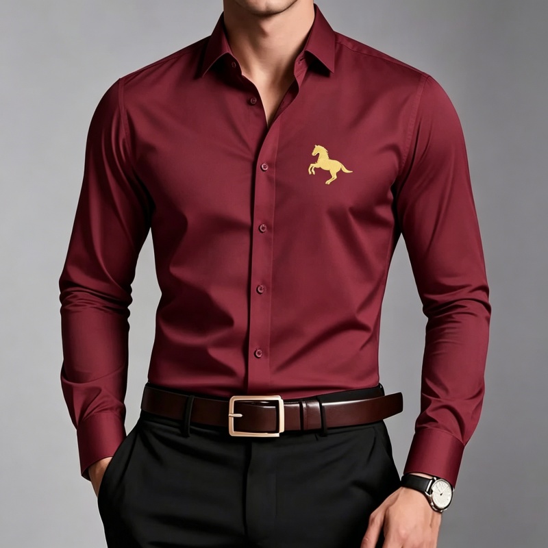 قمصان رجالية أنيقة بطباعة شعار - مراجعة Men Formal Office Wear Shirts وسعره