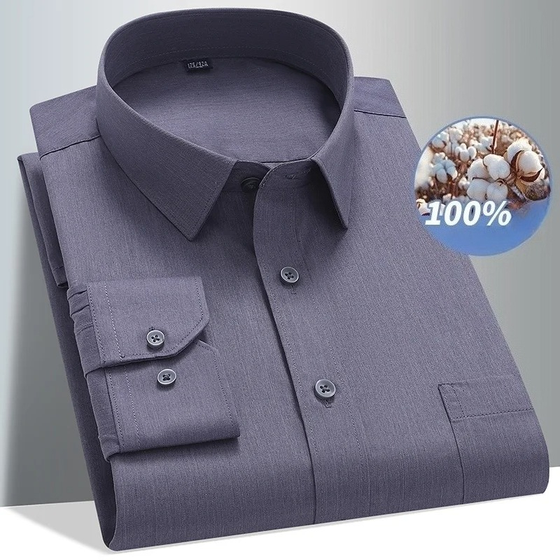 8XL 100 قميص قطني بكم طويل للر - مراجعة Men Formal Office Wear Shirts وسعره