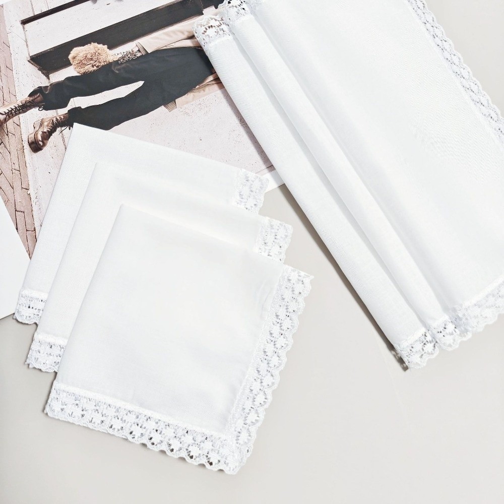 6 قطع مناديل دانتيل بيضاء نقية - مراجعة Monogrammed Handkerchief وسعره