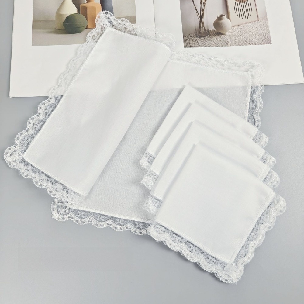 6 قطع مناديل دانتيل بيضاء نقية - مراجعة Monogrammed Handkerchief وسعره